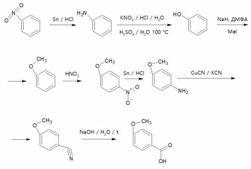 Требуется полный синтез 4-метоксибензойной кислоты.