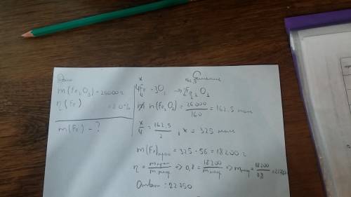 Какую массу железа можно получить в результате восстановления 26000г fe2o3,если выход реакции от тео