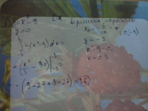 Вычислить площадь фигуры,ограниченной линиями а)x^2-9 и осью ox b)y=x^2/6,y=0,x=1,x=5 c)y=x^2-13x +