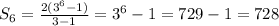 S_{6}= \frac{2(3^{6}-1) }{3-1}=3^{6}-1=729-1=728