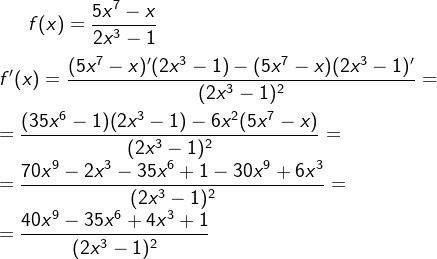 Найдите производную данной функции: y=5x^7-x/2x^3-1