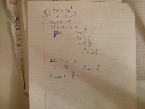 Y=3x-4x^3 найдите сложение и вычитание функции, и точку экстремум.