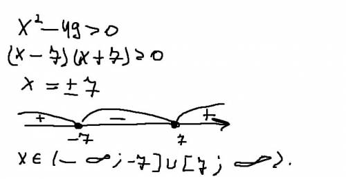 Решите квадратное неравенство x в квадрате -49> 0