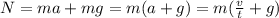 N=ma+mg=m(a+g)=m(\frac{v}{t}+g)