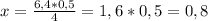 x= \frac{6,4*0,5}{4} = 1,6 * 0,5 = 0,8