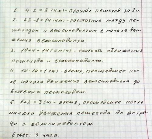 От станции в направление поселка расстояние до которого 22 км вышел пешеход со скоростью 4 км в час.