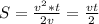 S=\frac{v^2*t}{2v}=\frac{vt}2