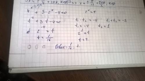 Решите уравнение 4^x + 3 * 2^x - 4 = 0