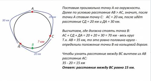 На кольцевой дороге расположены четыре бензоколонки: a, b, c и д. расстояние между a и b — 35 км, ме