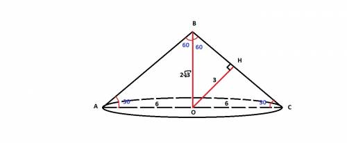 Расстояние от центра основания конуса до образующей равно 3 см. угол при вершине осевого сечения рав
