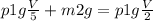 p1g \frac{V}{5} + m2g = p1g \frac{V}{2}