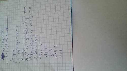 X+y=4 x (в квадрате)-2y(в квадрате)-xy+5x+15=0 в фигурных скобках это все роз вязать систему ривнянь