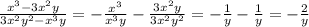 \frac{x^3-3x^2y}{3x^2y^2-x^3y} =- \frac{x^3}{x^3y} - \frac{3x^2y}{3x^2y^2} =- \frac{1}{y} - \frac{1}{y} =- \frac{2}{y}