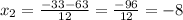 x_{2} = \frac{-33-63}{12} = \frac{-96}{12} =-8