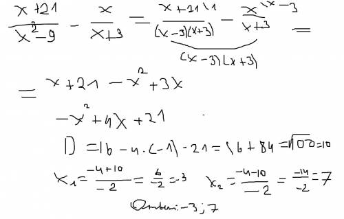 17. решите уравнение x+21/x^2-9 - x/x+3=0