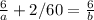 \frac{6}{a} + 2 / 60 = \frac{6}{b}