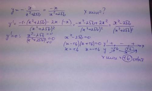 Найдите точку минимума функции y=-x/x^2+256 подскажите если не сложно - перед всей дробью!