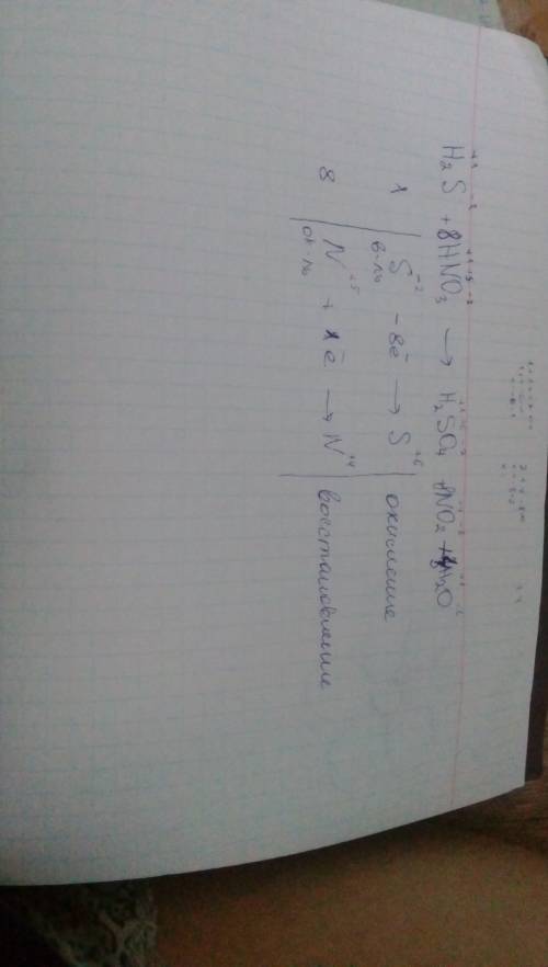 Расставьте коэффициенты в реакции прм электронного : h2s+hno3-> h2so4+no2+h2o укажите окислитель