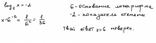 Обьясните этот пример: log(внизу)6 x= -2 вычислить х. ответ будет 6, но я не понимаю каким