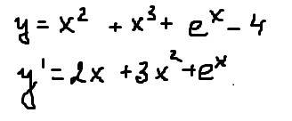 Найдите производную функции y=x^2+x^3+e^x-4