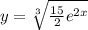 y= \sqrt [3] {\frac{15}{2}e^{2x}}