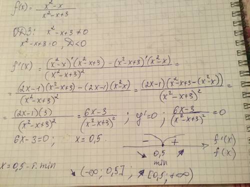 Найти интервалы монотонности функции и точки экстремума y=(x^2-x)/(x^2-x+3)