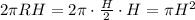 2\pi RH=2\pi \cdot\frac{H}{2} \cdot H=\pi H^2