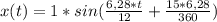 x(t)=1*sin( \frac{6,28*t}{12} + \frac{15*6,28}{360} )