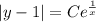 |y-1|=Ce^{ \frac{1}{x} }