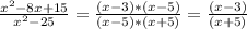 \frac{x^{2} -8x+15 }{ x^{2} -25}=\frac{(x-3)*(x-5)}{ (x-5)*(x+5)}=\frac{(x-3)}{(x+5)}