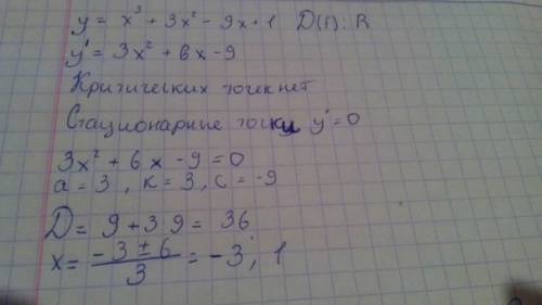 Найдите промежутки возрастания и убывания функции x^3+3x^2-9x+1