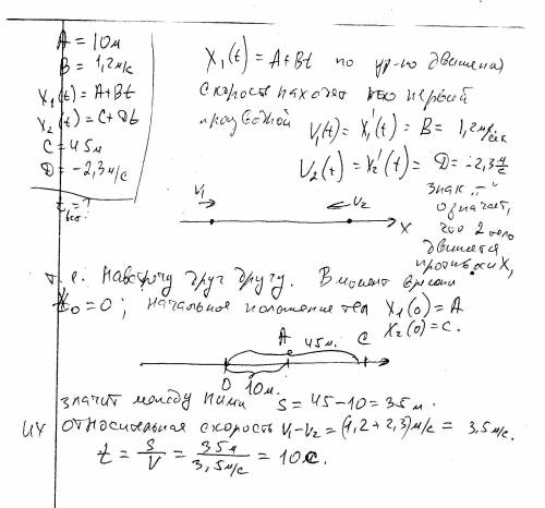 Нужно если кинематические законы прямолинейного движения тел вдоль оси ох имеют вид: х1(t)=а+вt , гд