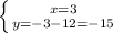 \left \{ {{x=3} \atop {y=-3-12=-15}} \right.