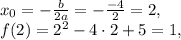 x_0=-\frac{b}{2a}=-\frac{-4}{2}=2, \\ f(2)=2^2-4\cdot2+5=1,