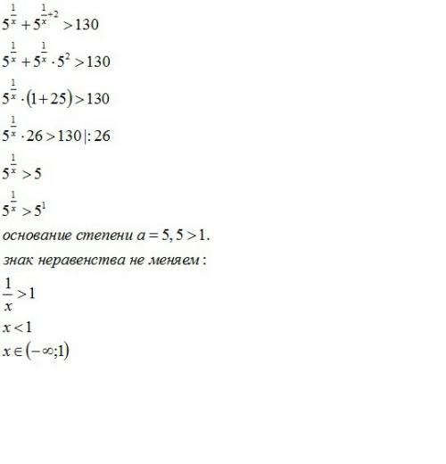 5^1/х+5^1/х+2> 130 кто первый ответит тому лучший ответ