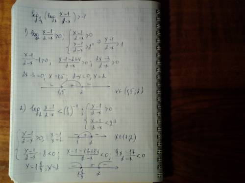 Розв'язати нерівність log1/3*log2((x-1)/(2-x))›-1