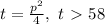 t=\frac{p^2}{4},\ t\ \textgreater \ 58