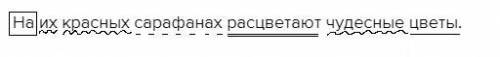 Синтаксический разбор к предложению. на их красных сарафанах расцветают чудесные цветы. зарание