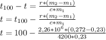 t_{100} - t= \frac{r*(m_2-m_1)}{c*m_1} \\t=t_{100} -\frac{r*(m_2-m_1)}{c*m_1}\\t=100-\frac{2,26*10^6*(0,272-0,23)}{4200*0,23}