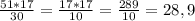 \frac{51*17}{30} = \frac{17*17}{10} = \frac{289}{10} =28,9