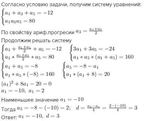 Сумма первого, третьего и пятого членов арифметической прогрессии равна -12. а их произведение равно