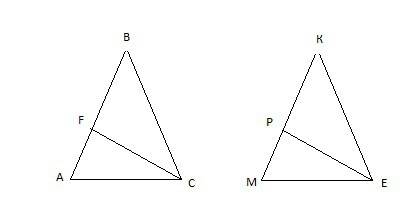 Втреугольниках abc и mke известно что ab=mk, bc=ke, b=k. на отрезке ab отметили точку f. а на отрезк