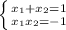 \left \{ {{x_1+x_2=1} \atop {x_1x_2=-1}} \right.