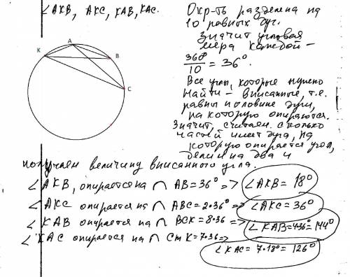 Задротке, которая полный лошк в ( ° ^ °` ) 1. окружность точками a,b, разделена на 10 равных дуг. на