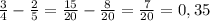 \frac{3}{4} - \frac{2}{5} = \frac{15}{20} - \frac{8}{20} = \frac{7}{20} =0,35