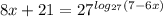 8x+21=27^{log_{27}(7-6x)}