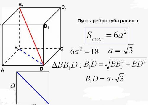 Диагональ куба = корень из 50 найдите его сторону в см