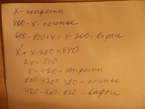 Конфет и печень стоят 800 руб печенье и вафли 600 руб конфет и вафли 640 руб ск стоит каждый продукт