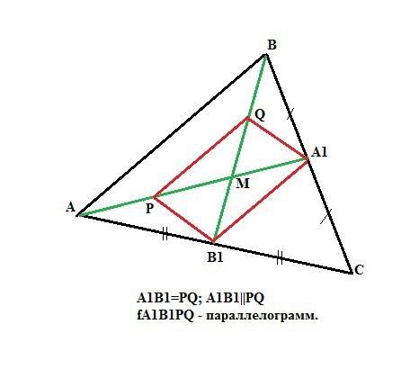 Втреуголнике abc проведены медианы aa1 и bb1 которые пересекаються в точке m в треуголнике amb прове