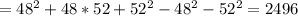 = 48^2 + 48*52 + 52^2 - 48^2 - 52^2 =2496